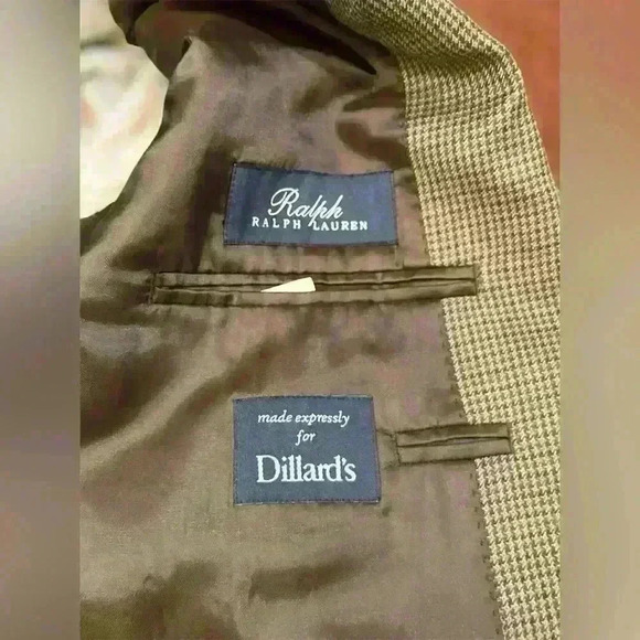 Ralph Lauren 43R Blazer Silk, Cashmere , Wool Suit Jacket Houndstooth Brown - Picture 4 of 8